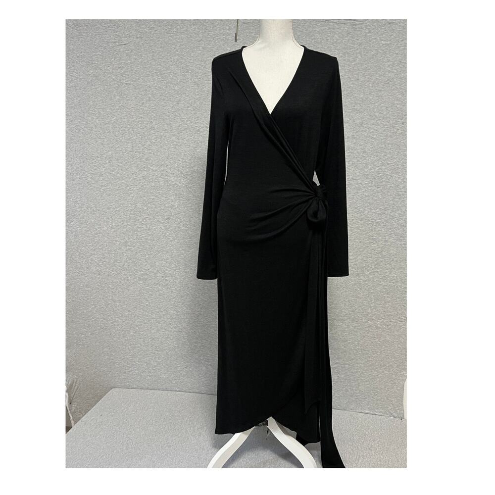 GAP Midi Wrap Jersey Knit Dress Womens Extra Large Black Stretch Monochrome